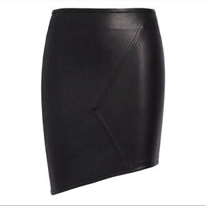 Ba&sh Party Asymmetrical 100% Lambskin Leather Black Mini Skirt